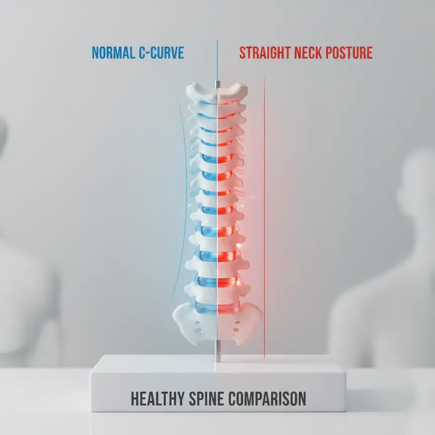Spinal curve, tech neck effects, eye-neck connection