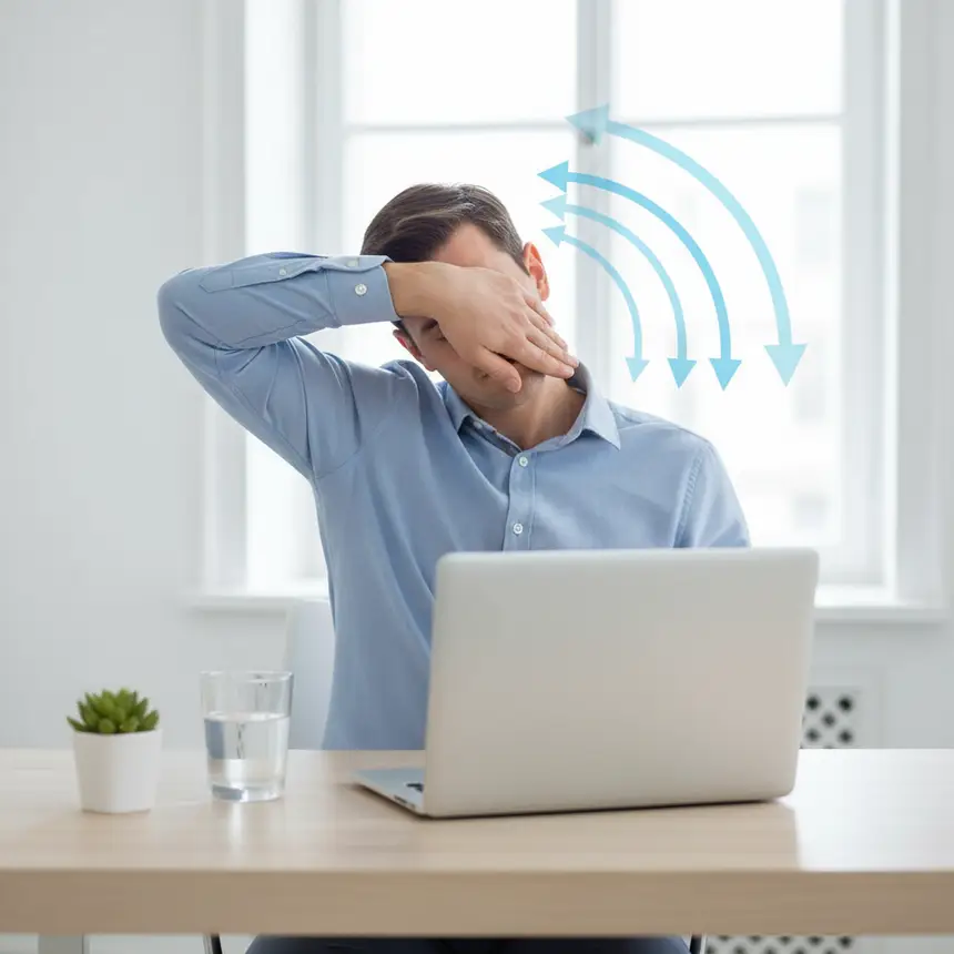 Neck stretching, ergonomic workspace, posture exercises