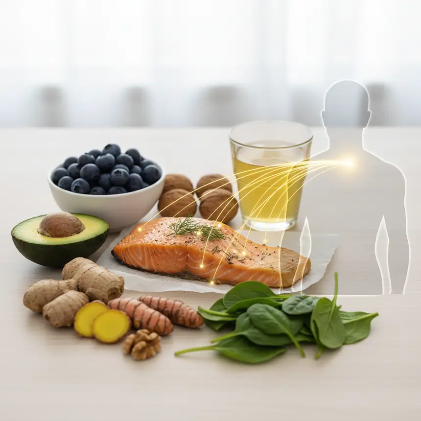 anti-inflammatory foods, omega-3 benefits, joint support, gentle exercises