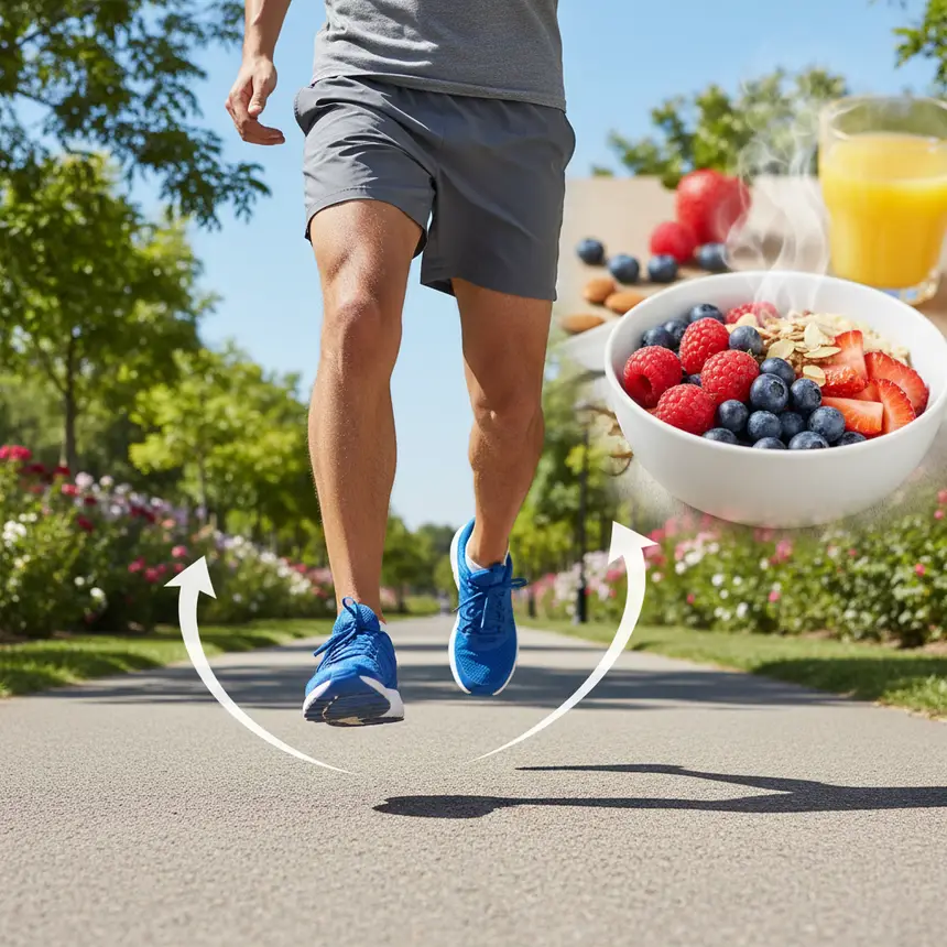 Walking exercise, healthy breakfast