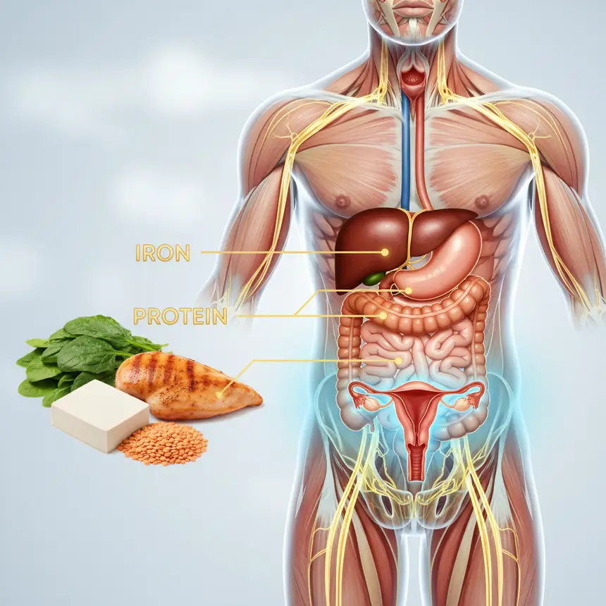 Iron intake, protein supplementation, nutrient absorption