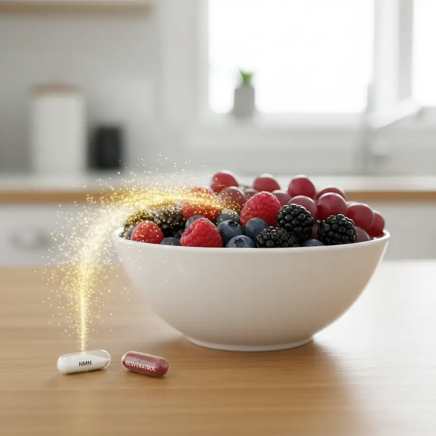 NMN Resveratrol supplements and berries