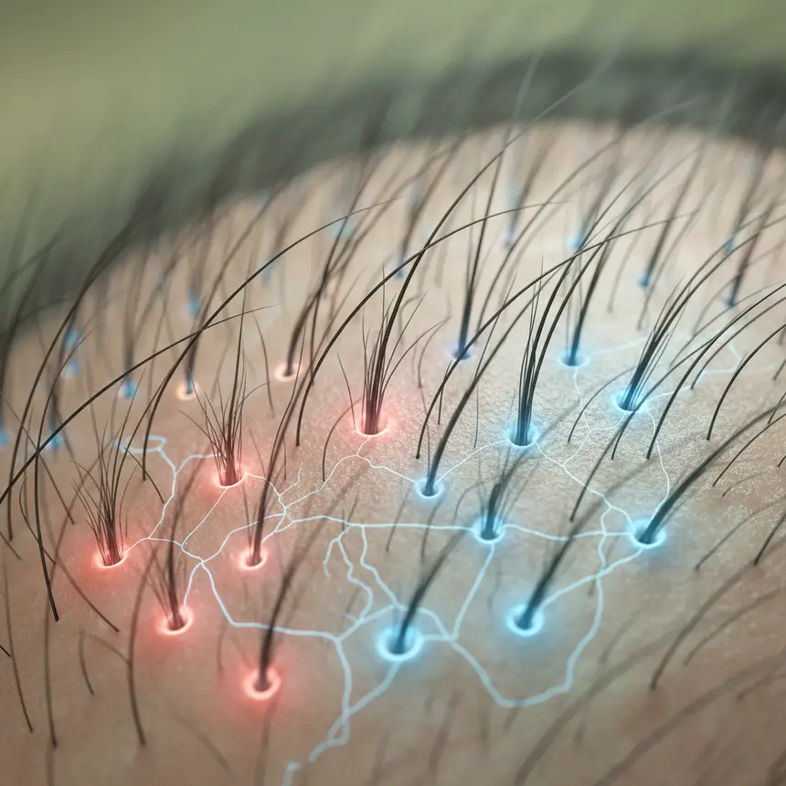 Weakened hair follicles on a scalp