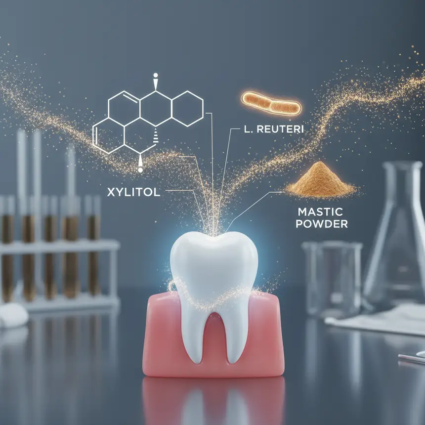 xylitol lactobacillus reuteri, mastic powder, oral nutrients