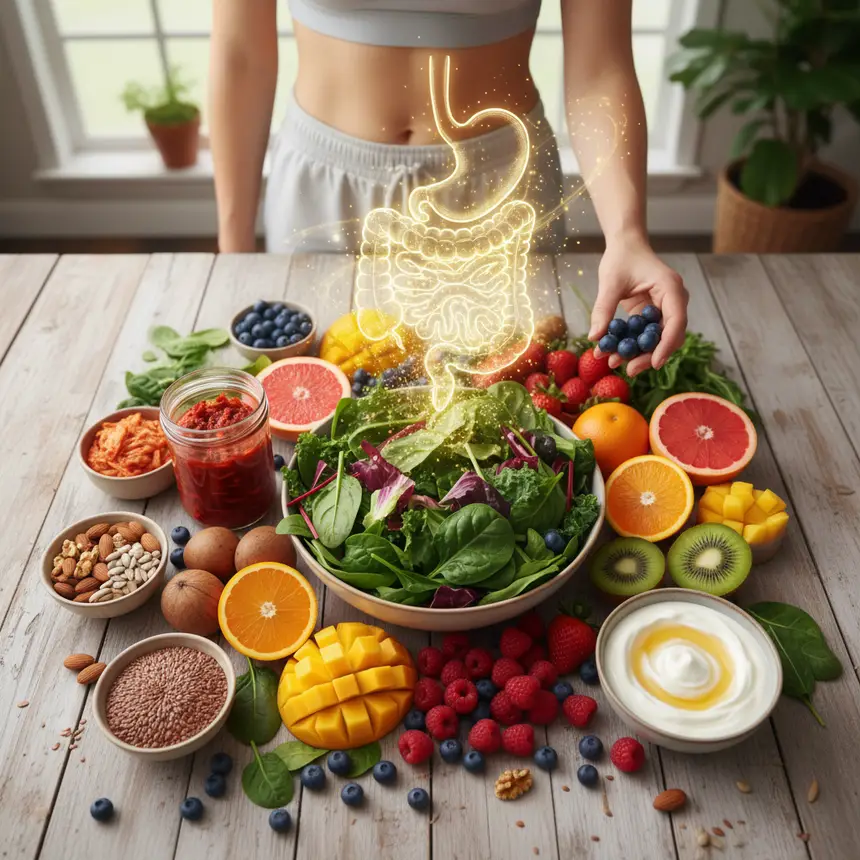 Gut healthy foods, dietary fiber, beneficial bacteria